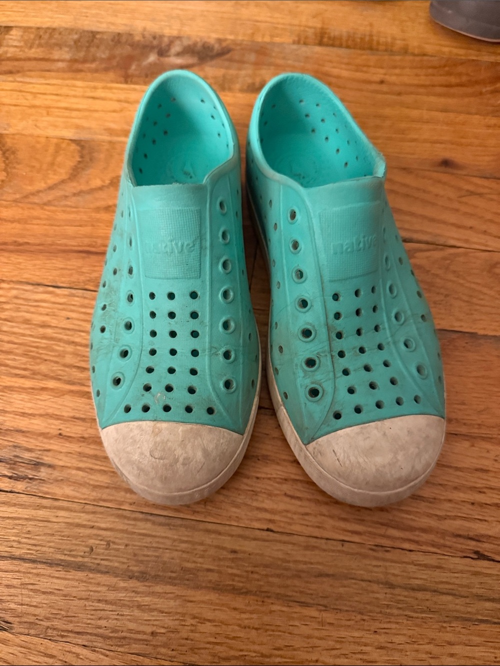 Native Jefferson Slip-On Sneakers in Teal and White